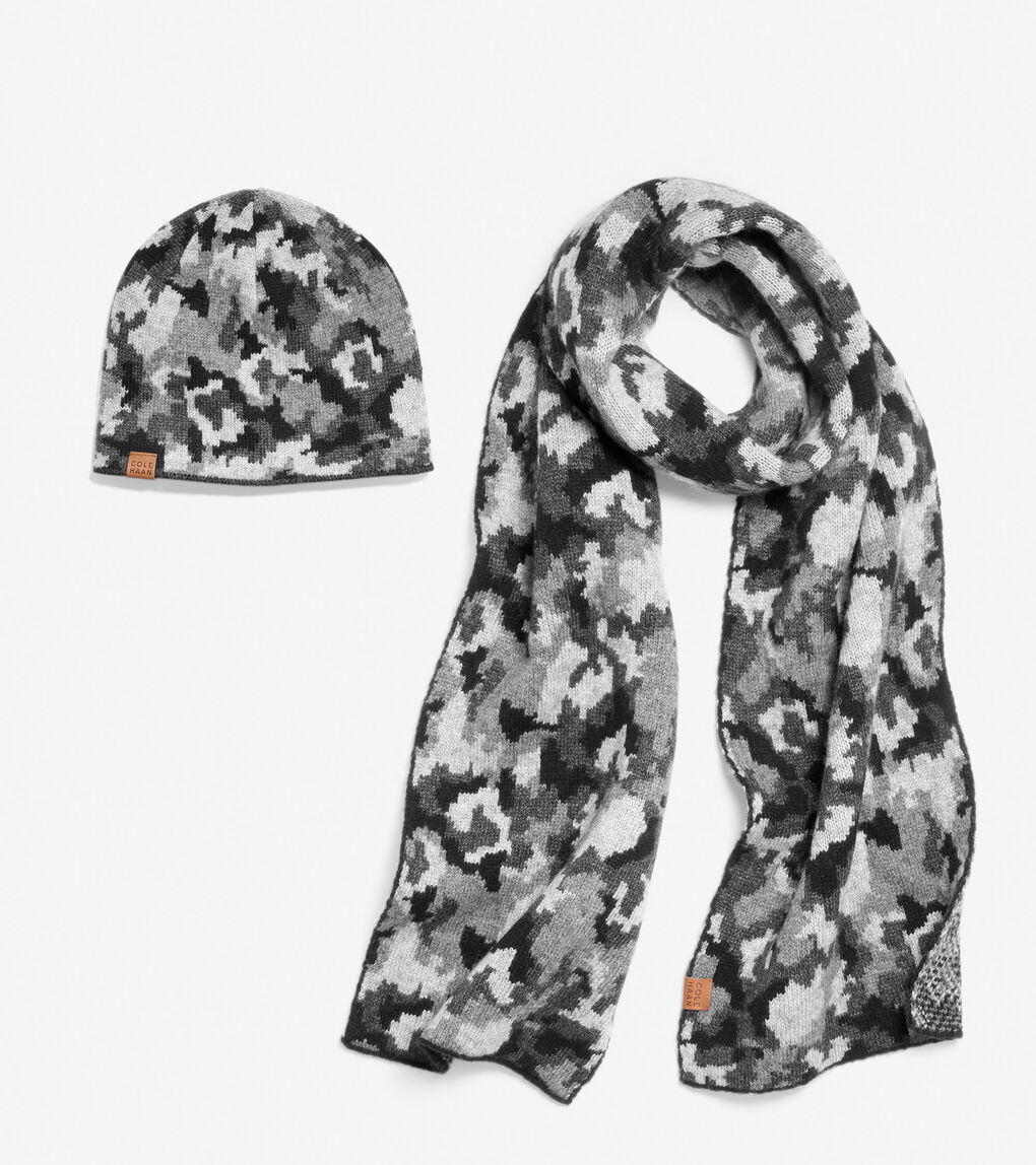 Cole Haan Jacquard Cold Weather Gift Set Knit Beanie + Scarf Men/Women MSRP$146