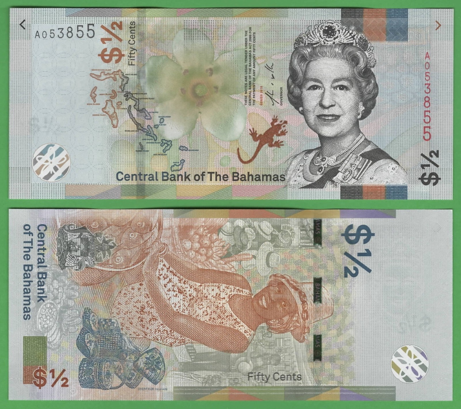 Bahamas Half Dollar (1/2) 2019 P-A77 Banknote World Paper Money Uncirculated