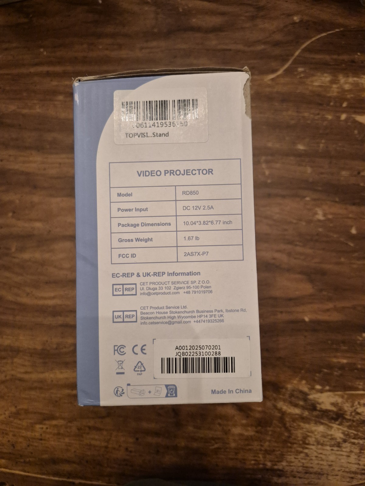 TOPVISION RD850 WHITE VIDEO PROJECTOR 12V 2.5A
