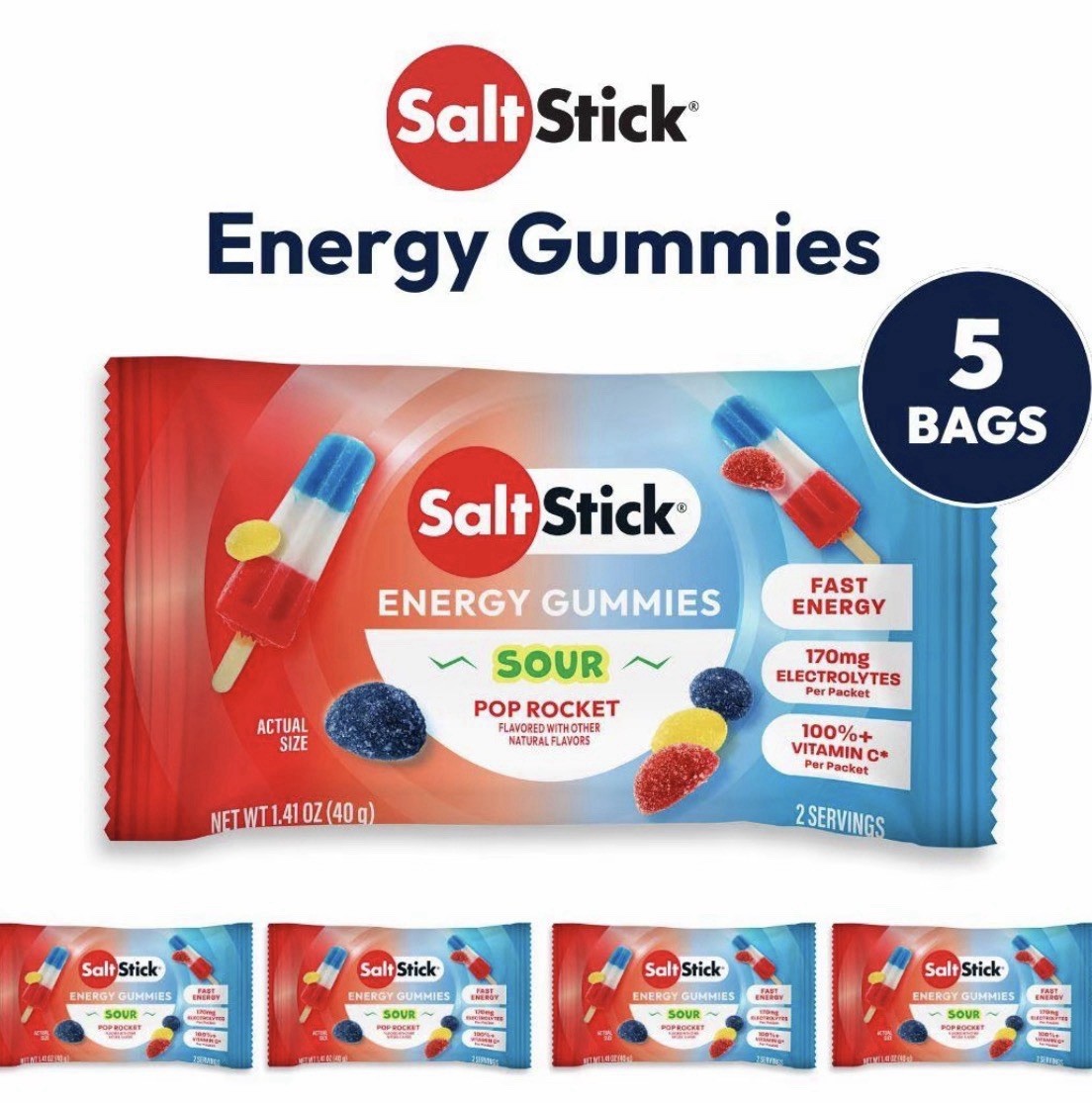 SaltStick Energy Gummies - Sour Pop Rocket Pack Of 5 Exp 10/27