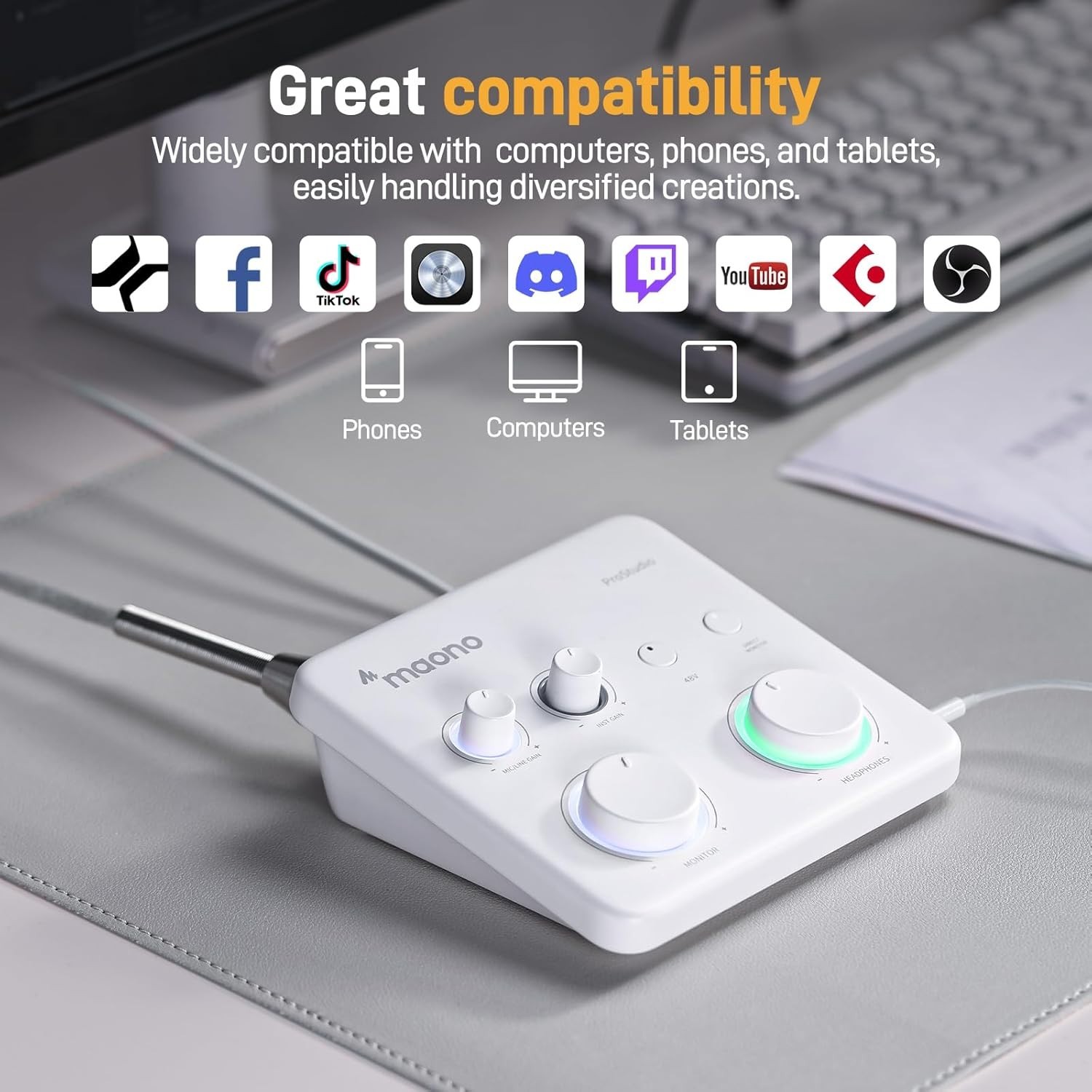 MAONO USB Audio Interface for PC Interface with XLR Input 24-bit/192kHz PS22 lit