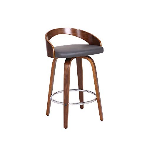 Sonia 26" Counter Height Swivel 26" Seat Height 1 Gray Faux Leather/Walnut