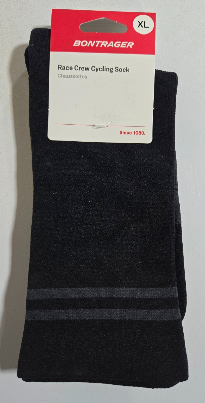 Bontrager Race Crew Cycling Socks XL Nylon Spandex Black w/ Gray Stripes Sporty