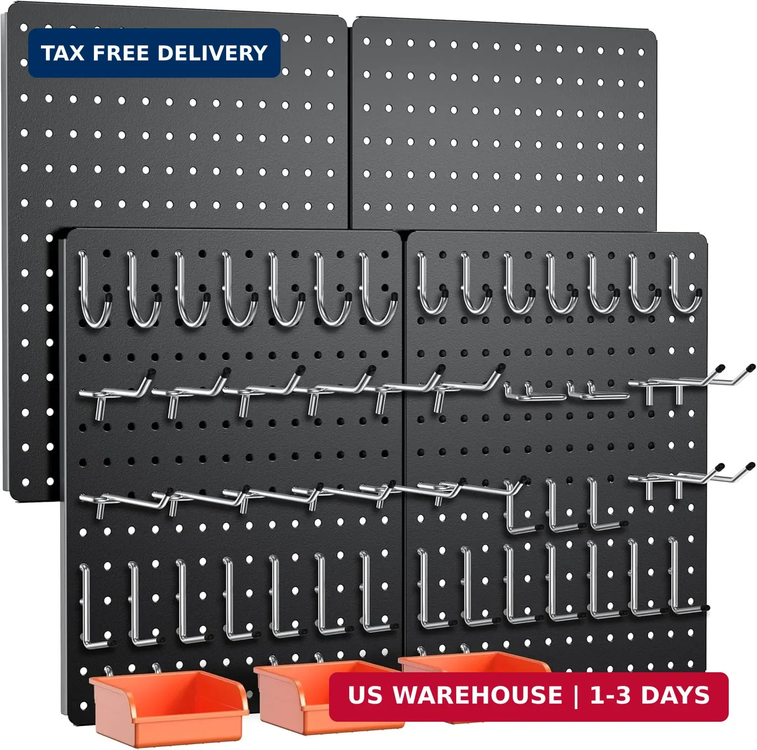 Peg Board, 110pcs Metal Pegboard Kit, Includes 4 Pack Black Peg Board Panels wit