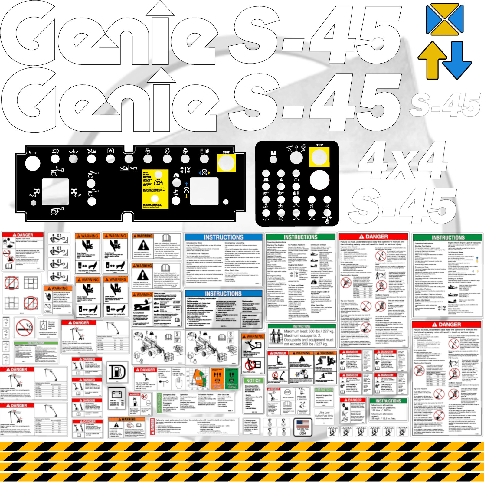Fits Genie S-45 Decal Kit Boom Lift Stickers - Free Shipping - 3M Vinyl