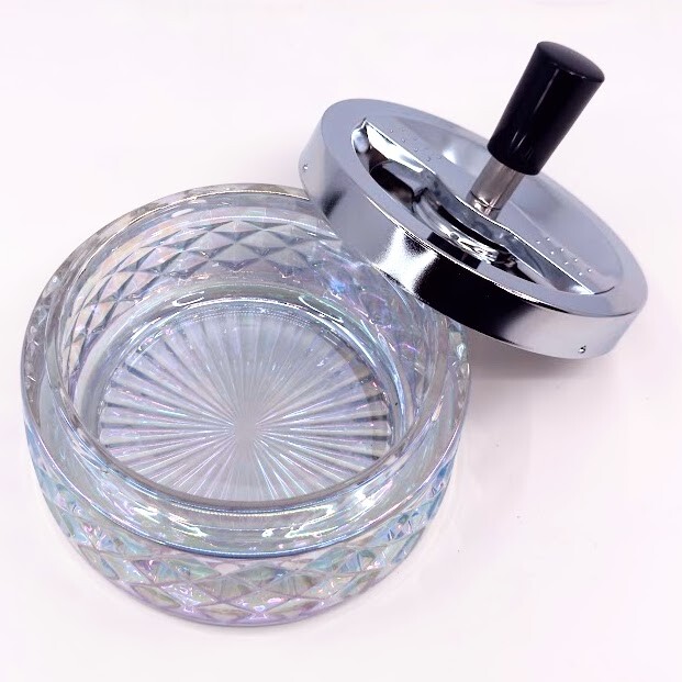 4.75" Heavy Glass Push Down Spinning Cigarette Ashtray
