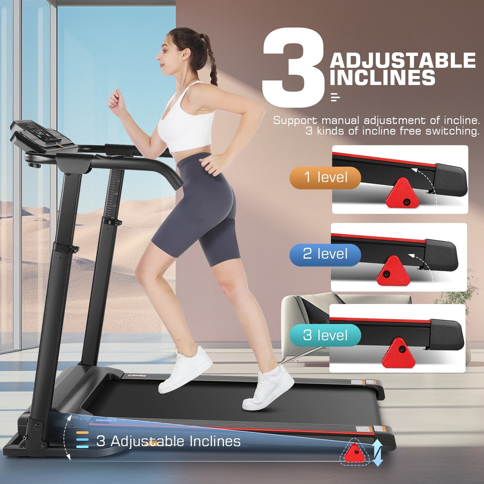 Folding Treadmill with Incline,Treadmill with Adjustable Height Desk 2.5HP Power