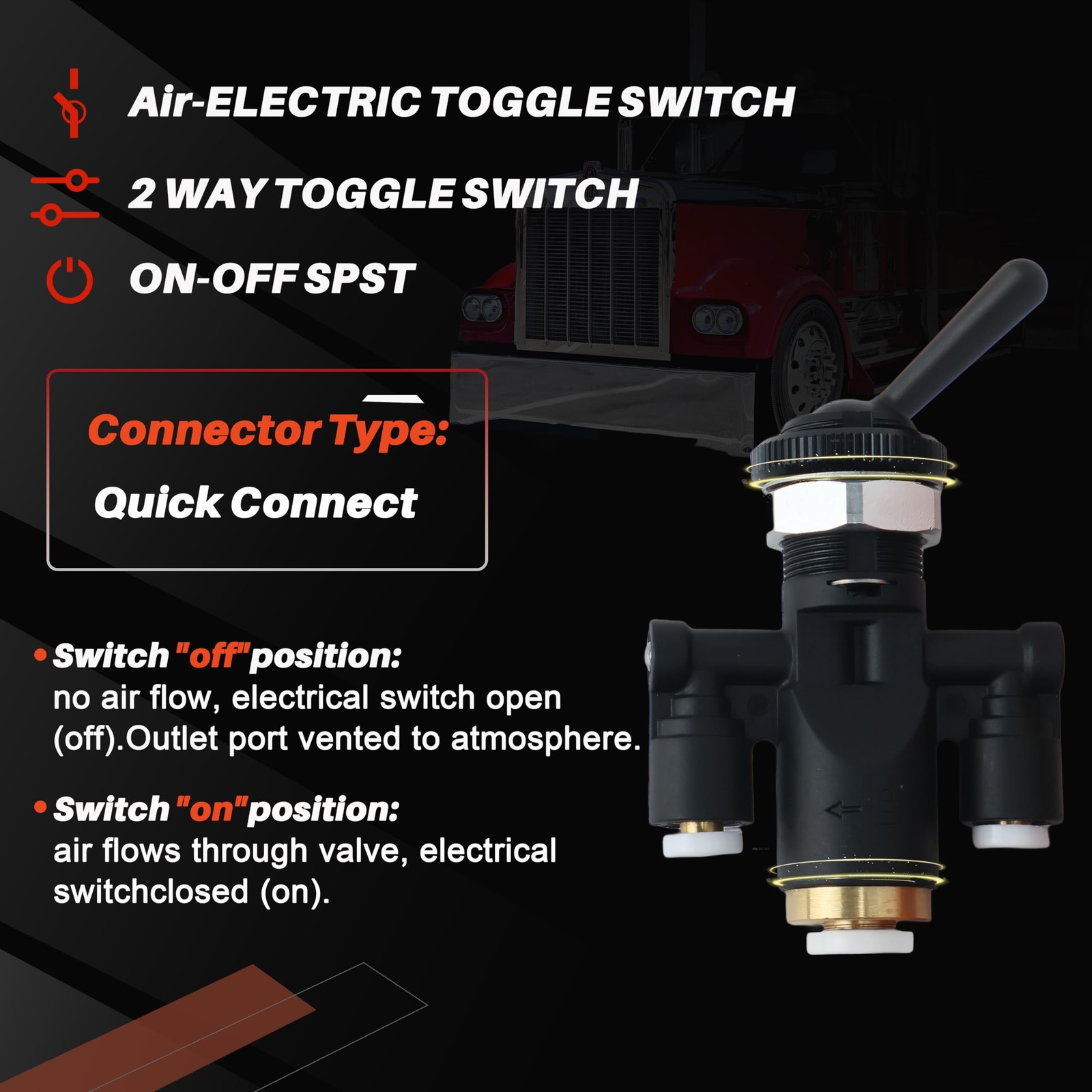 818-0007-000 Air Window Toggle Valve Switch 1/4 Compatible with Peterbilt 379