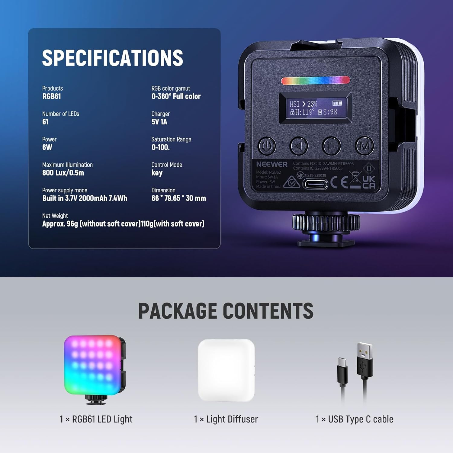 Magnetic RGB LED Camera Light Panel 360° Mini Video Lamp USB Rechargeable 6W