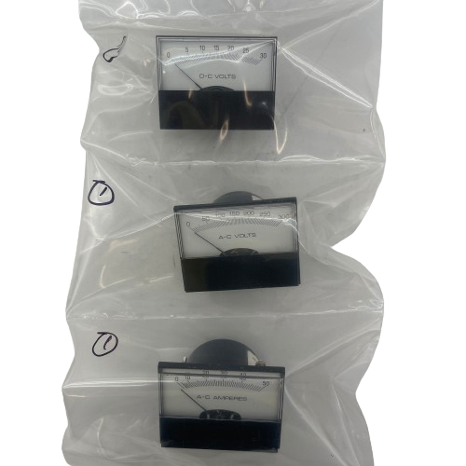 Set of AC Volts 0-50 AC Amperes, 0-300 AC Volts, 0-30 DC Volts Panel Meter NEW