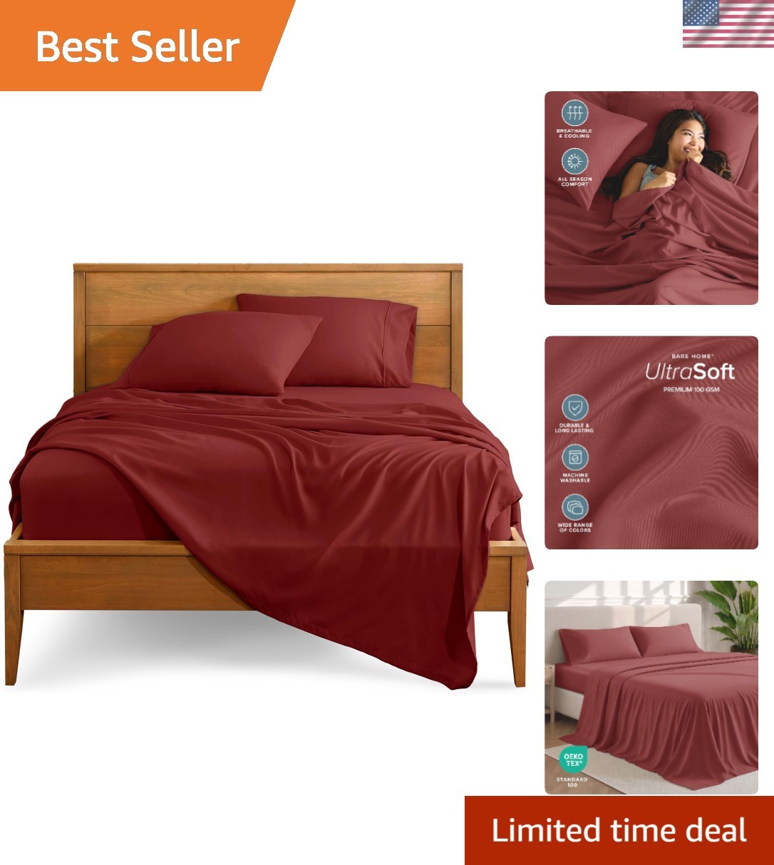 Elegant Rosewood Full XL Microfiber Bed Sheets - Easy Fit with Deep Pockets