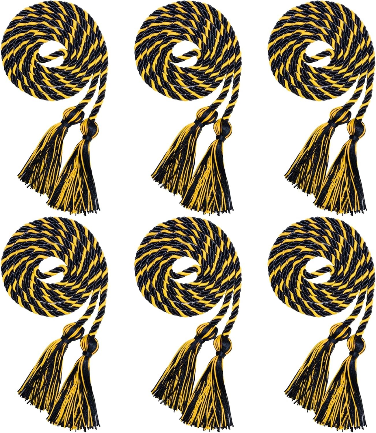 6 Pieces Graduation Cords,Black and Gold Honor Cords,68 Inch Black/