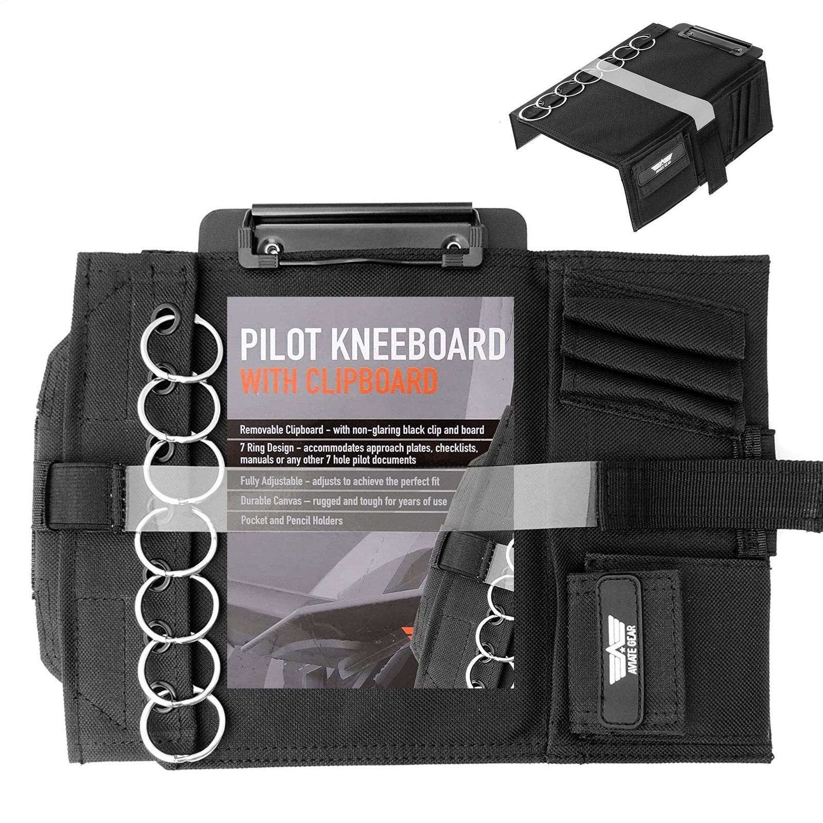 Performore Pilot Kneeboard - Includes Clipboard, Knee Strap & 7 Rings - Organ...