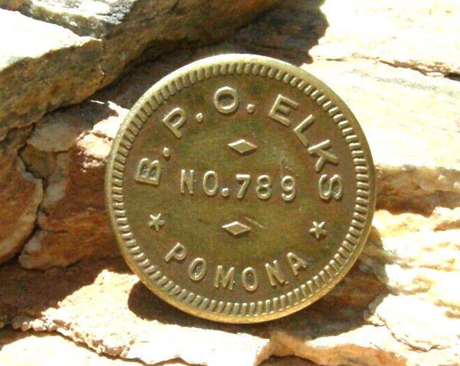 1910 POMONA, CALIFORNIA (LOS ANGELES CO) SCARCE ORDER ELKS (BAR) BRASS TOKEN k14