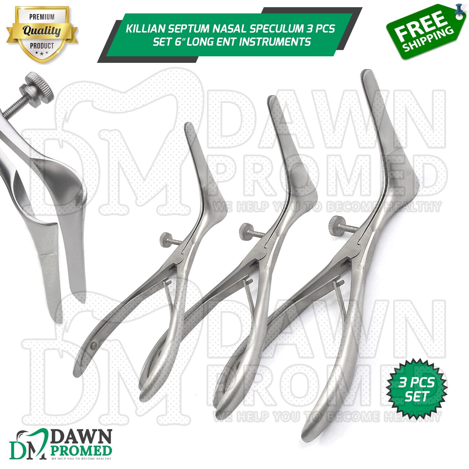 Killian Septum Nasal Speculum 3 Pieces Set 6″ Diagnostic ENT Inst German Grade