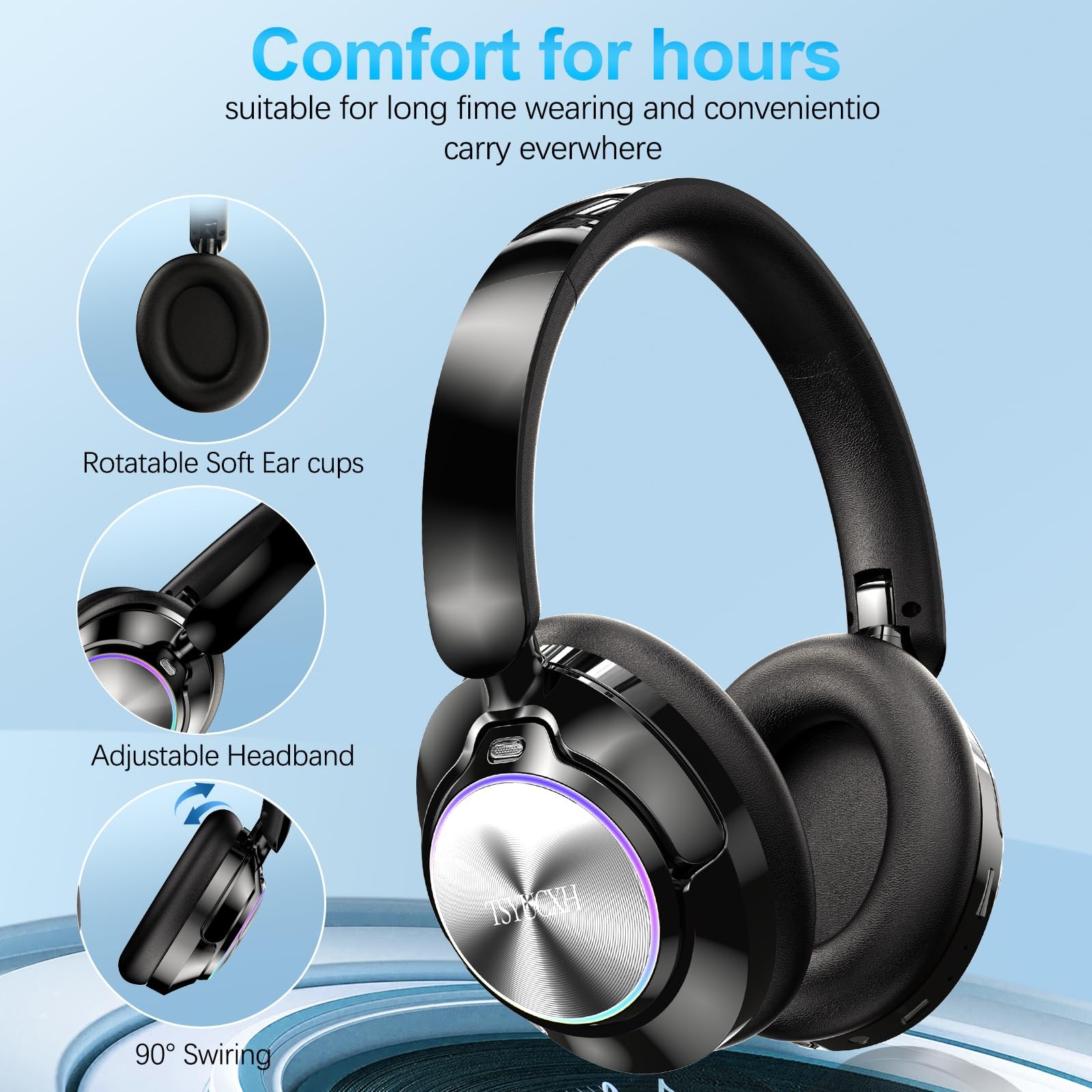 TSYUCXH Noise Cancelling Over Ear Wireless Bluetooth Headphones with Microphone,