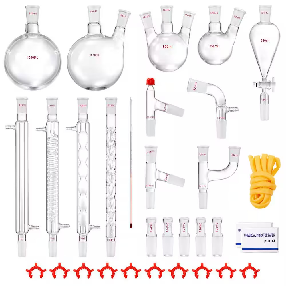 Lab Distillation Kit, 3.3 Boro Lab Glassware Distillation Kit with 24, 40-Joint,