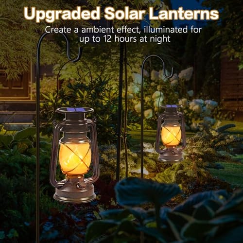 Solar Lanterns Outdoor Waterproof, 2 Pack Flickering Flame LED Hanging