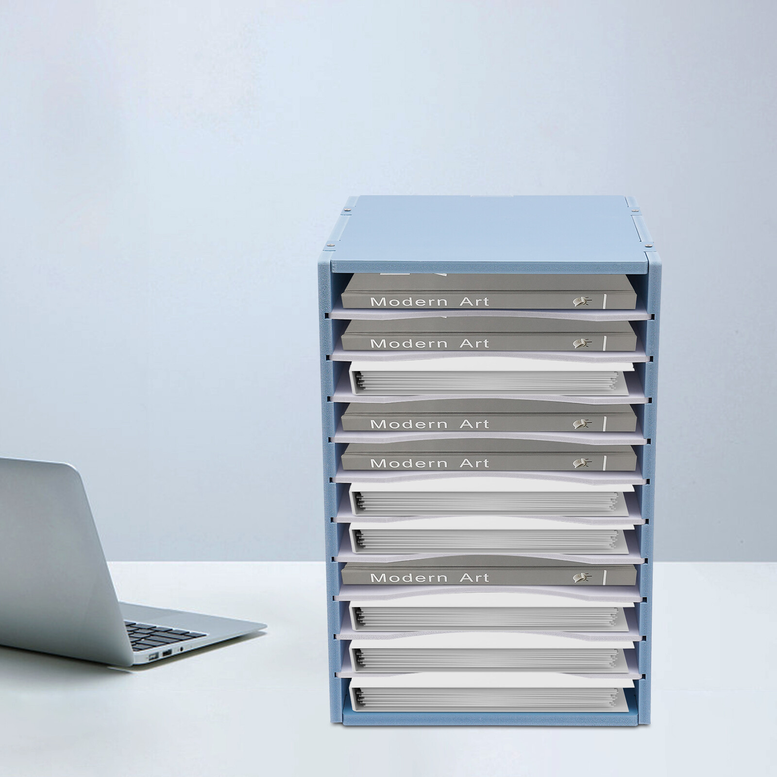 11-Compartment Vertical Desktop Sorter in Blue – Durable File Organizer