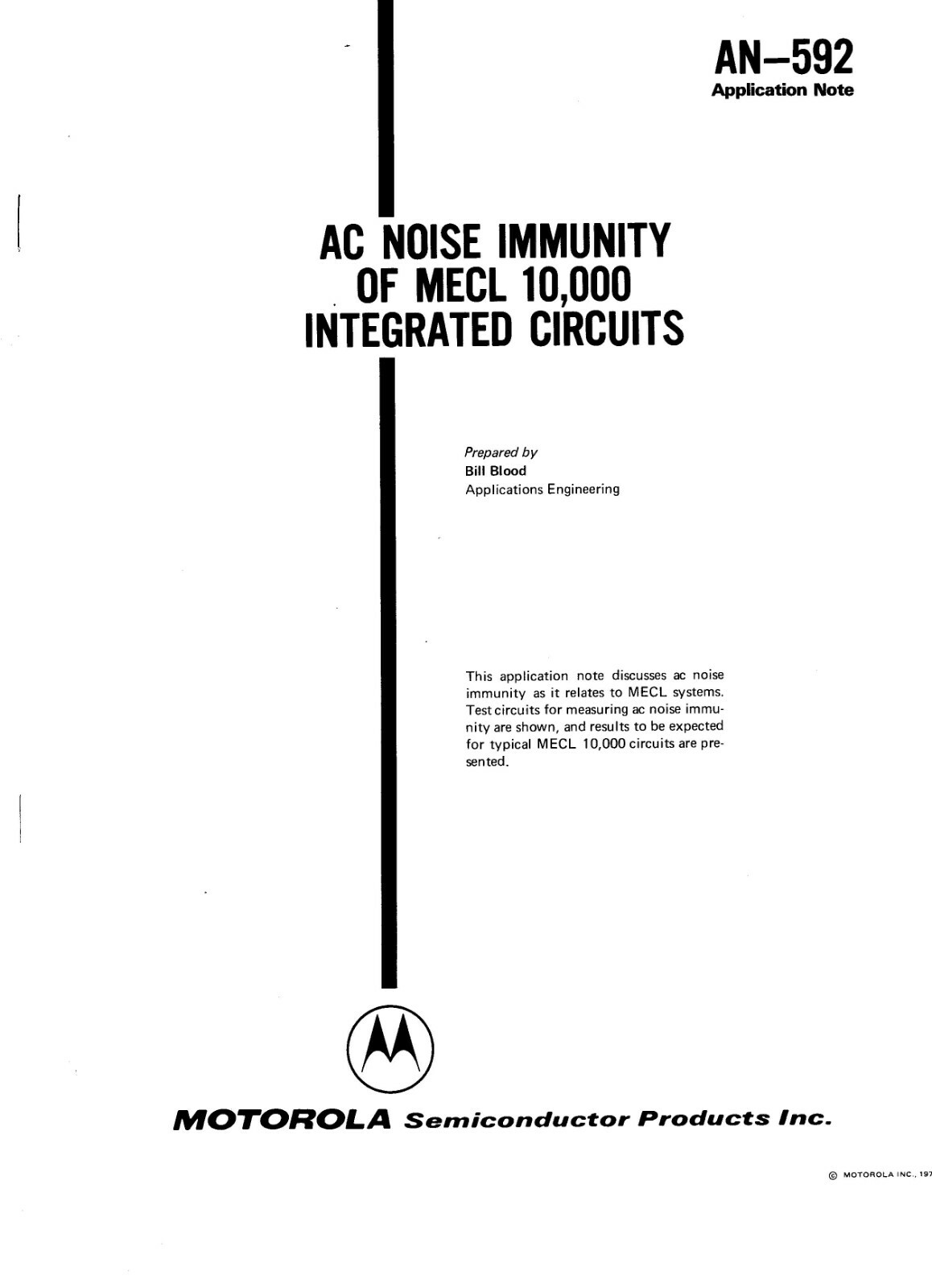 Motorola AN 592 AC Noise Immunity of MECL 10,000 Integrated Circuits