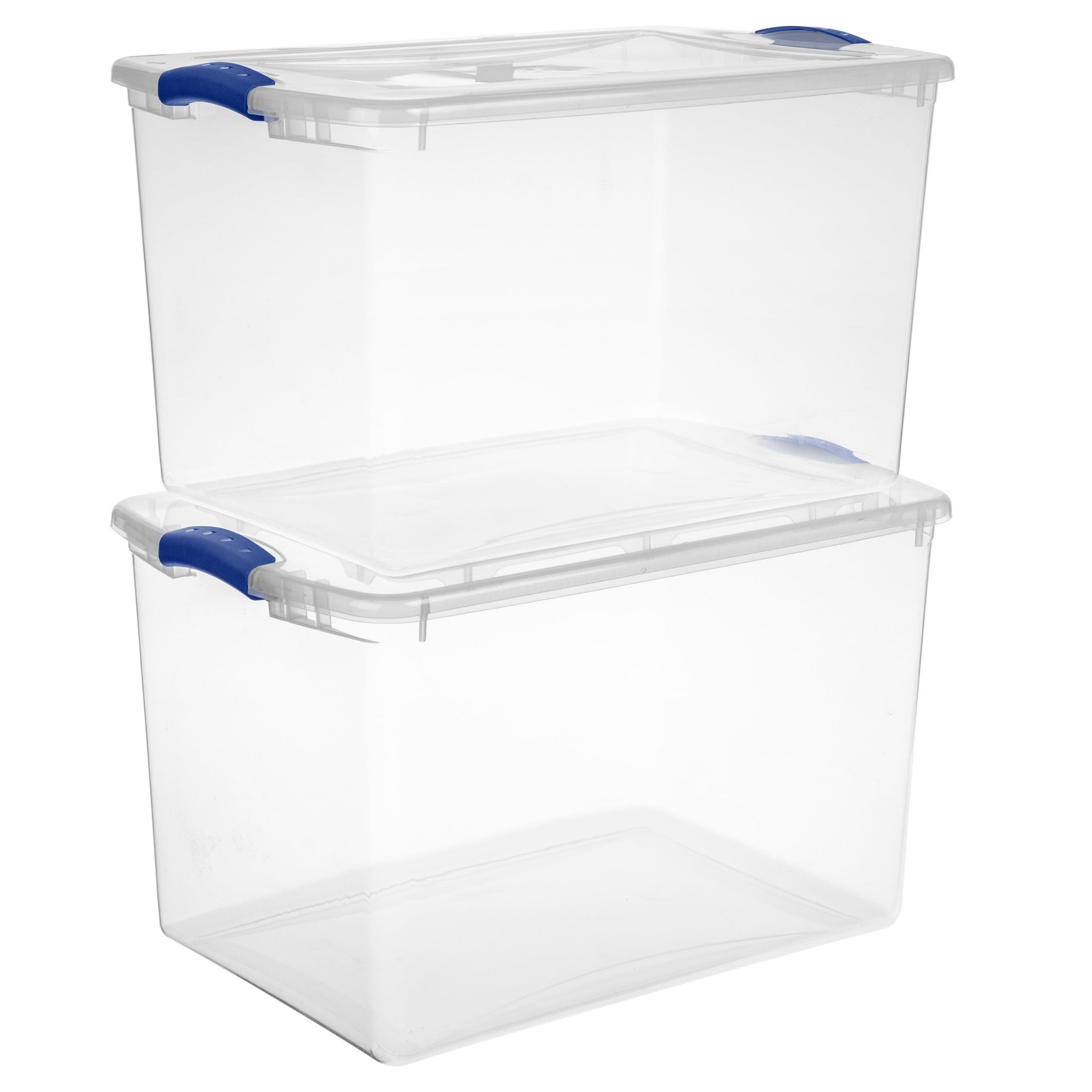 66 Quart Clear Storage Bin, Latching Lid Container, Blue