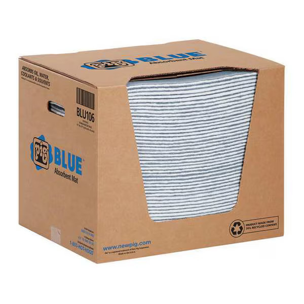 Pig Sorbent Pad, 17 gal, 15 in x 19 in, , Blue, Fibers BLU106 Pig BLU106 15 in x