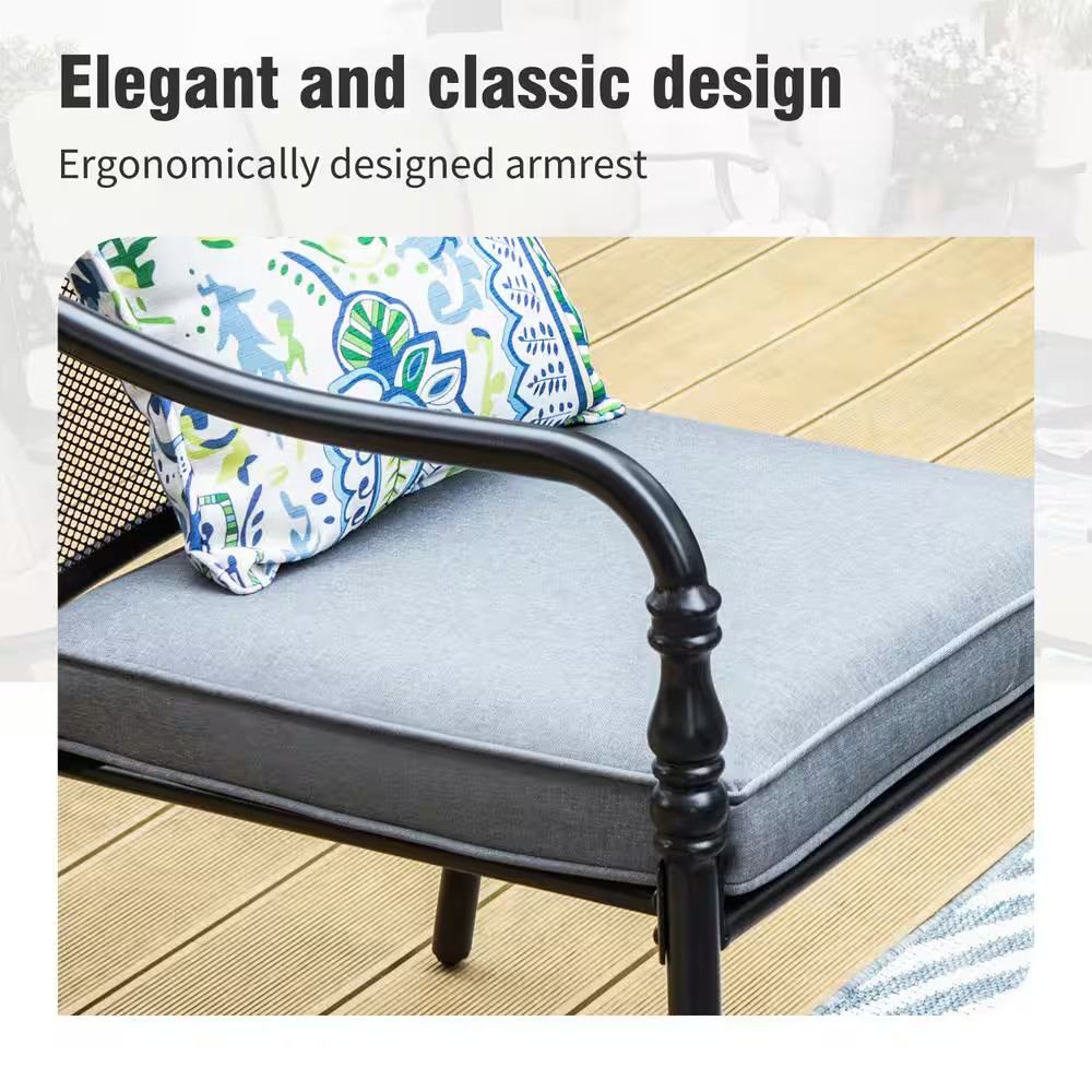 Black 5-Piece Metal Patio Outdoor Dining Sets with Stamped round Table and Gourd