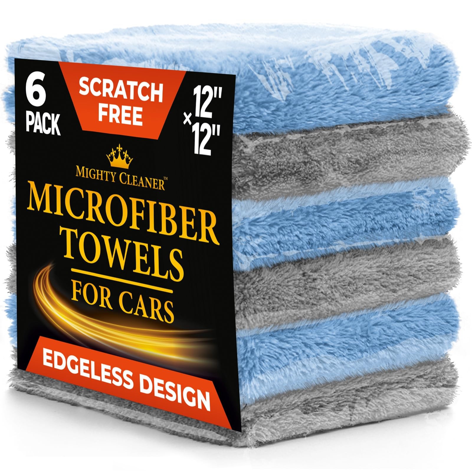 Ultra Absorbent Microfiber Towels for Cars 6 Pack Edgeless Cloths 12"x12"