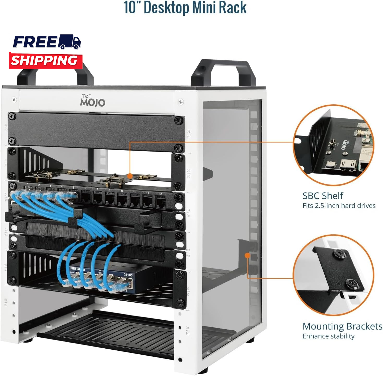 6U Network Rack 10 Inch Mini Server Rack with 2 Side Translucent Panels & 2 Top