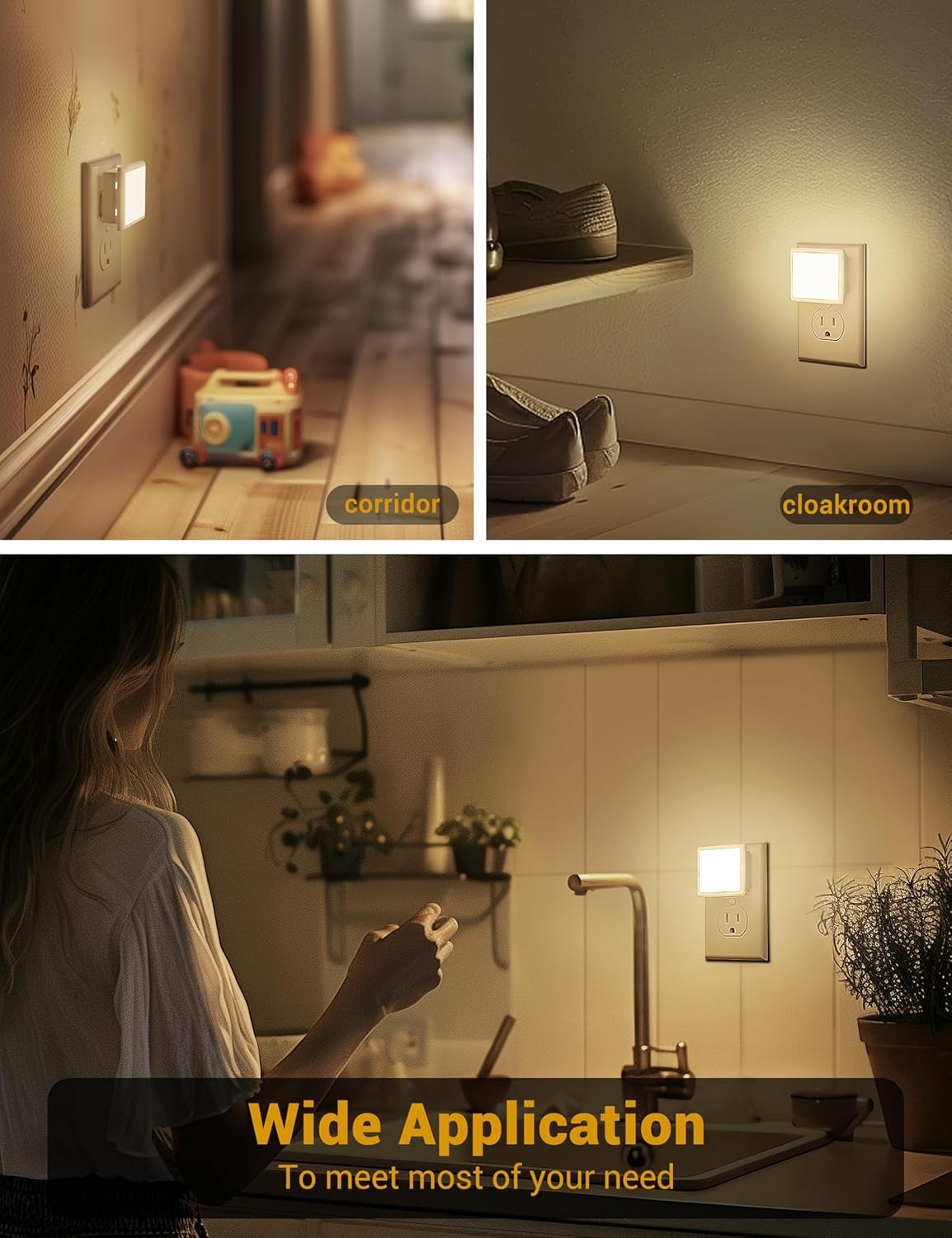 JandCase Night Lights Plug into Wall 2 Pack, in 2 Warm White