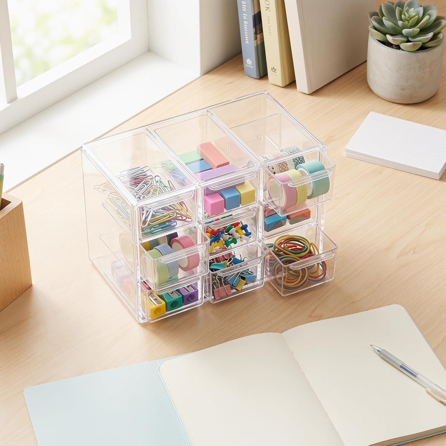 Elegant 9-Drawer Acrylic Desk Organizer - Dustproof & Stackable for Clutter-F...