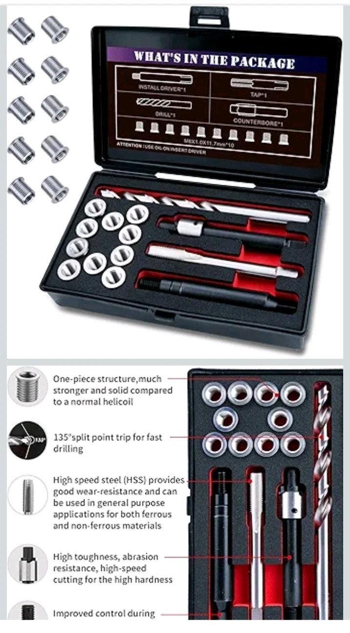 M8X1.0 Thread Repair Kit with Insert HSS Drill, Tap, Counterbore,...