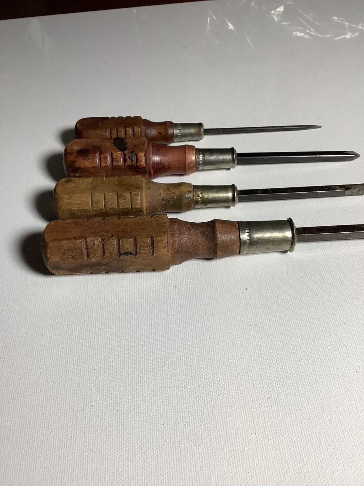 Set Of 4 Vintage Screwdrivers, Wood Handle