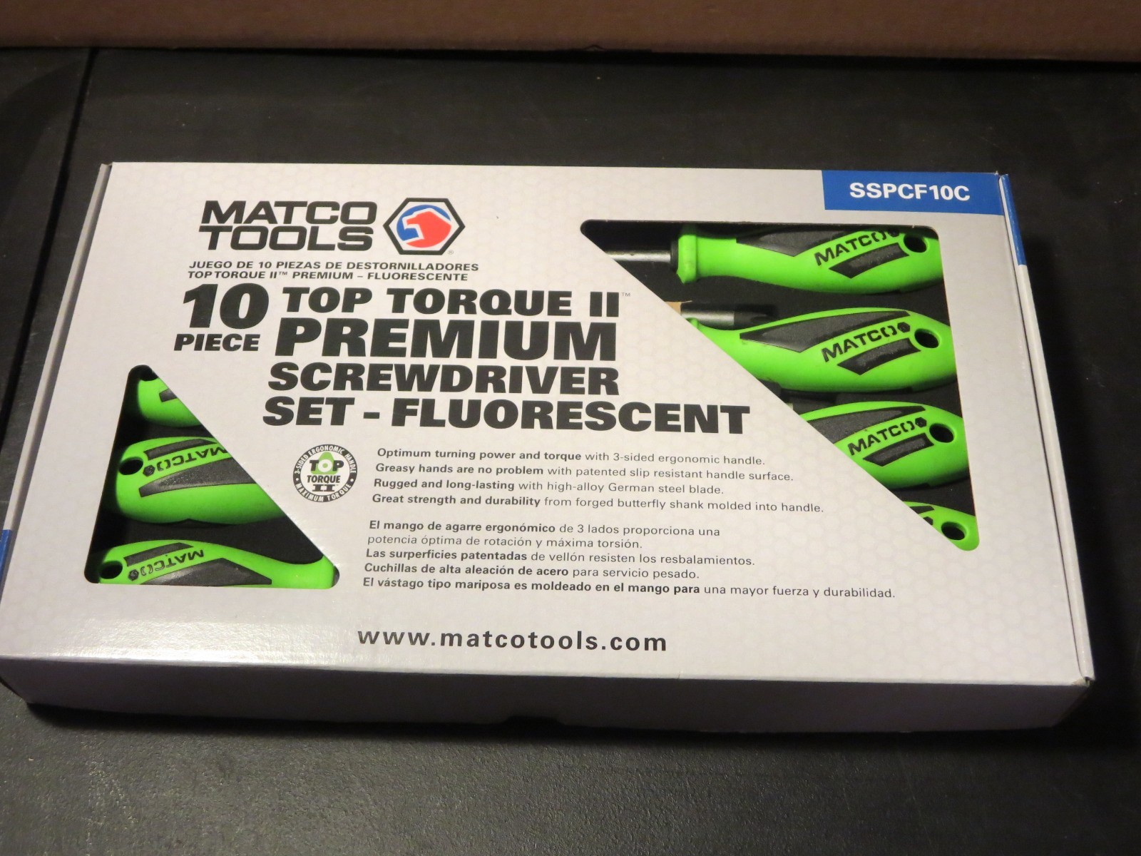 Matco  10pc.  Screwdriver  Set SSPCF10C with form fit tray ,  Fluorescent , New