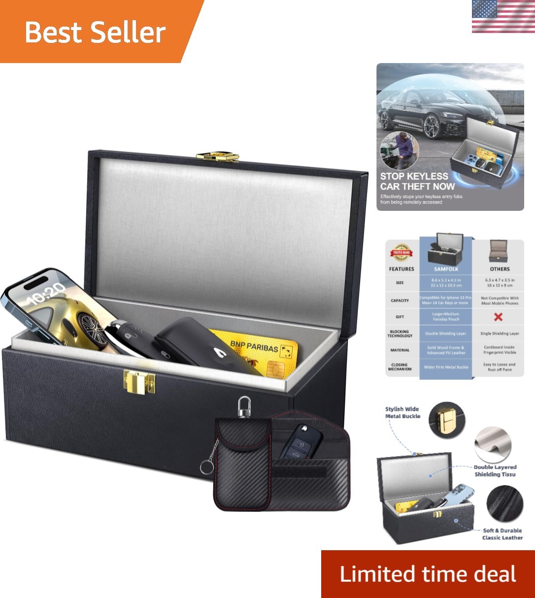 Faraday Box with Faraday Bags for Car Keys, Car Key Signal Blocking Box, Keyless