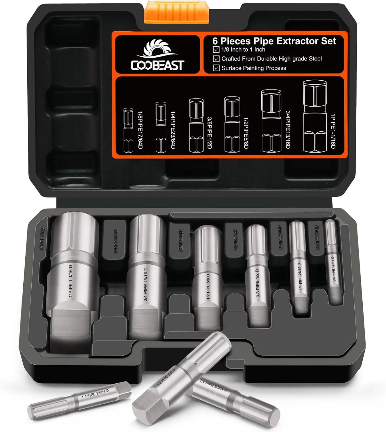 Pipe Extractor Set 6-Piece,Broken Pipe Extractor Tool Kit for 1/8" - 1" | Resist