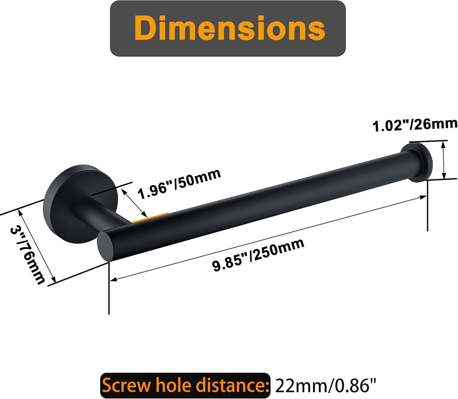 Hand Towel Holder for Bathroom, Matte Black Bar,