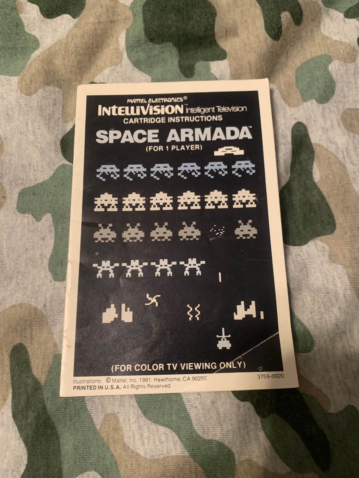 Space Armada (Intellivision) Manual Only (NO GAME)