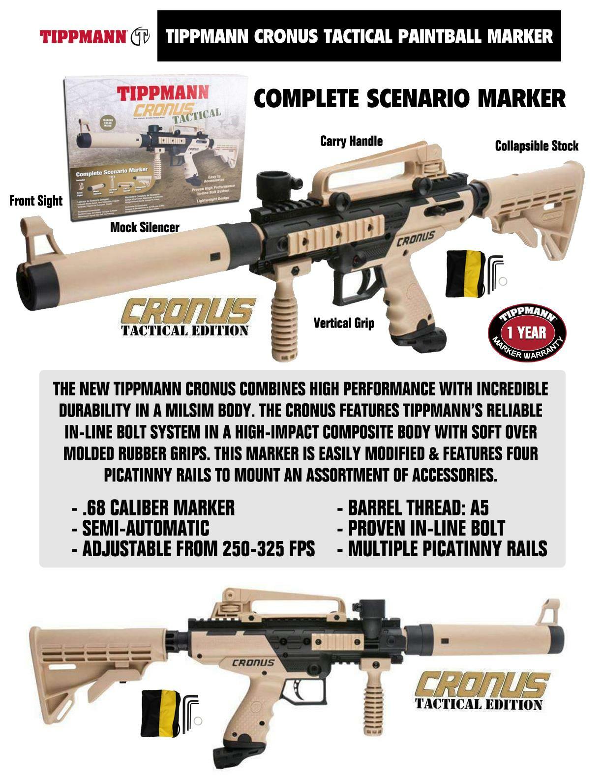Tippmann Cronus Tactical Paintball Gun - Black / Tan