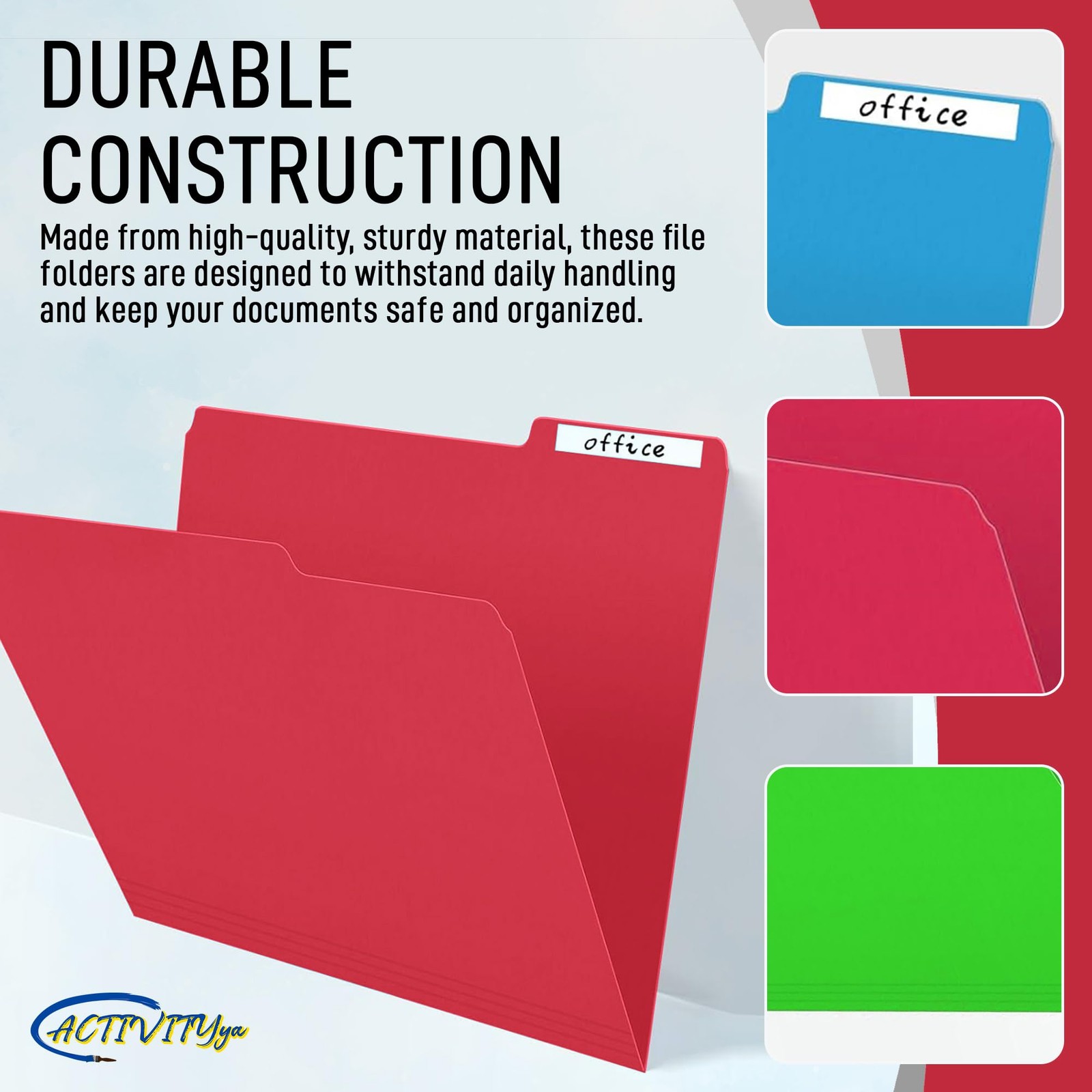 Red File Folders, 1/3-Cut Tabs, Letter Size, 12-Pack – Durable Office Filing ...