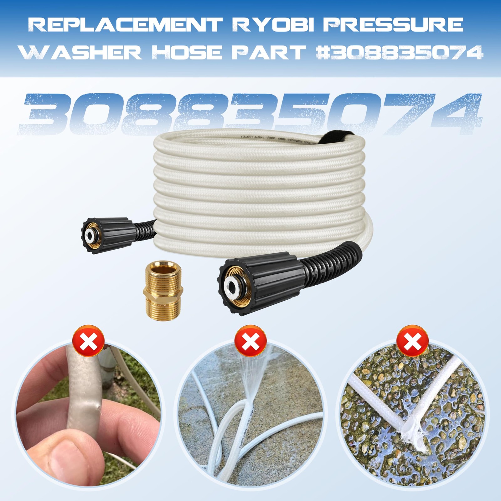 Ryobi 50ft Pressure Washer Hose Replacement for RY141600 RY141612 RY141812G High