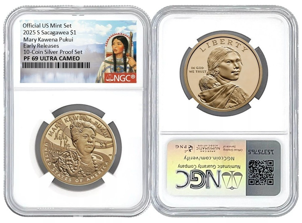 2025 S Sacagawea $1 Mary Kawena Pukui 10 Coin Silver NGC PF 69 UC Early Releases