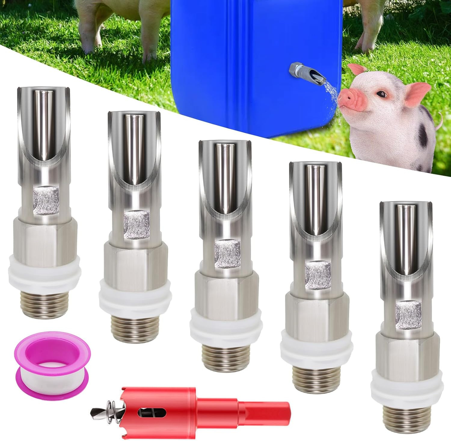 Pig Nipple Waterer for Barrel Kit Automatic System 1/2 Inch Hog Waterer Drinker