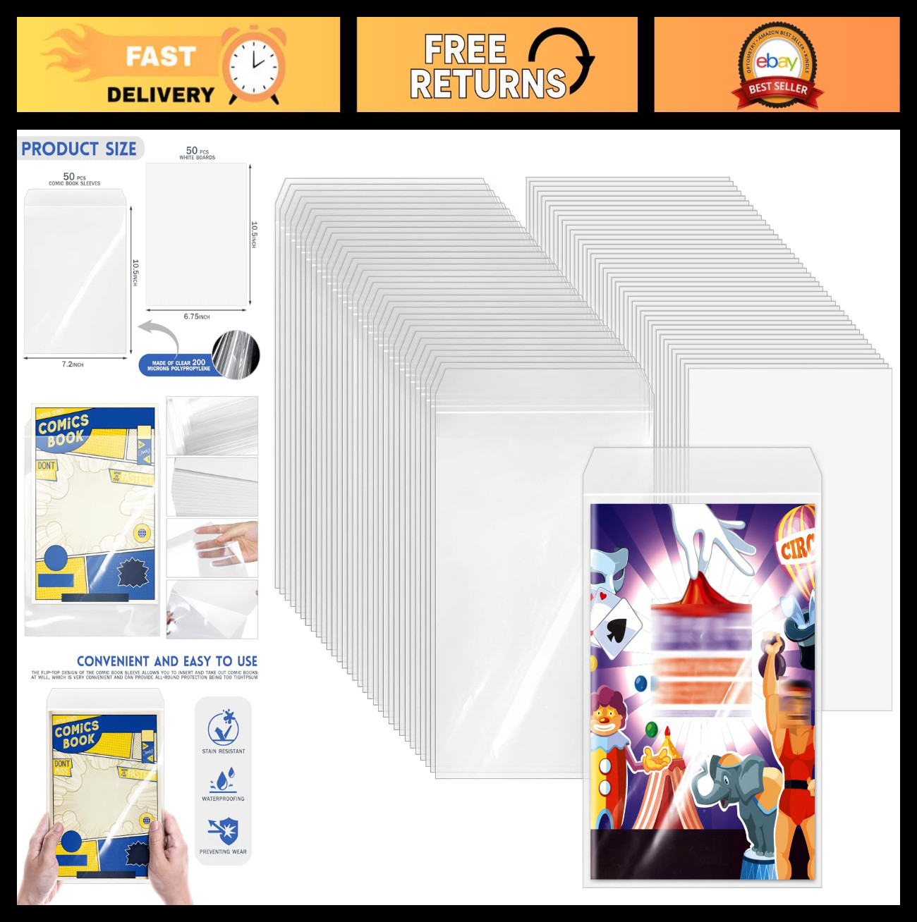 50 Sets Comic Book Bags & Boards - Reusable Transparent Sleeves for Storage