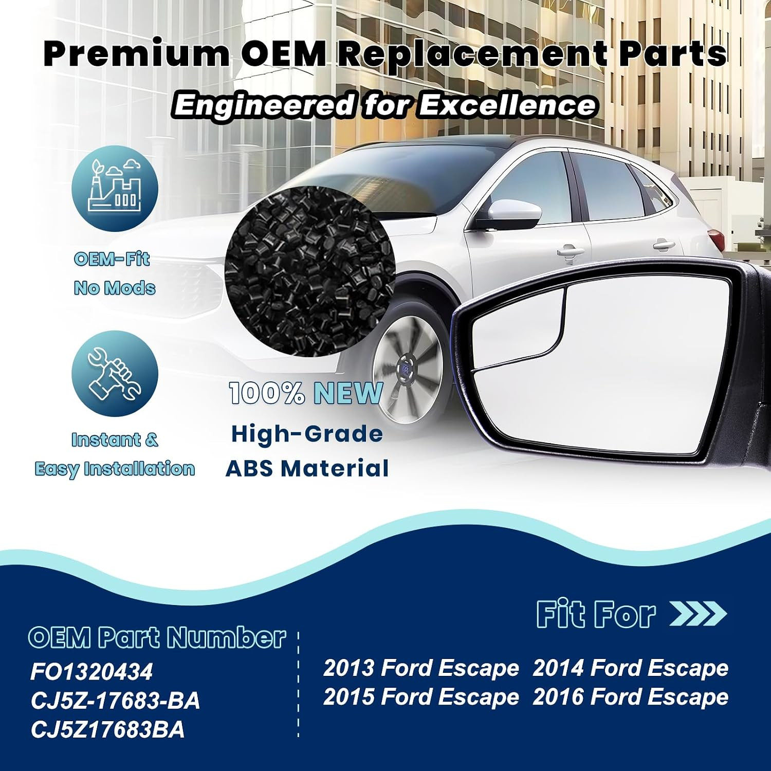 Left Driver Side Mirror Assembly Replacement Fit for 2013 2014 2015 2016 Ford Es