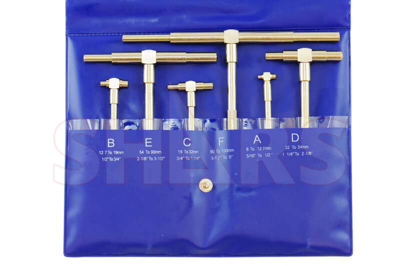 Nickel Plate Telescoping Gage 5/16" - 6" 6 Pc Set Precision T-Bore Hole Gauge !
