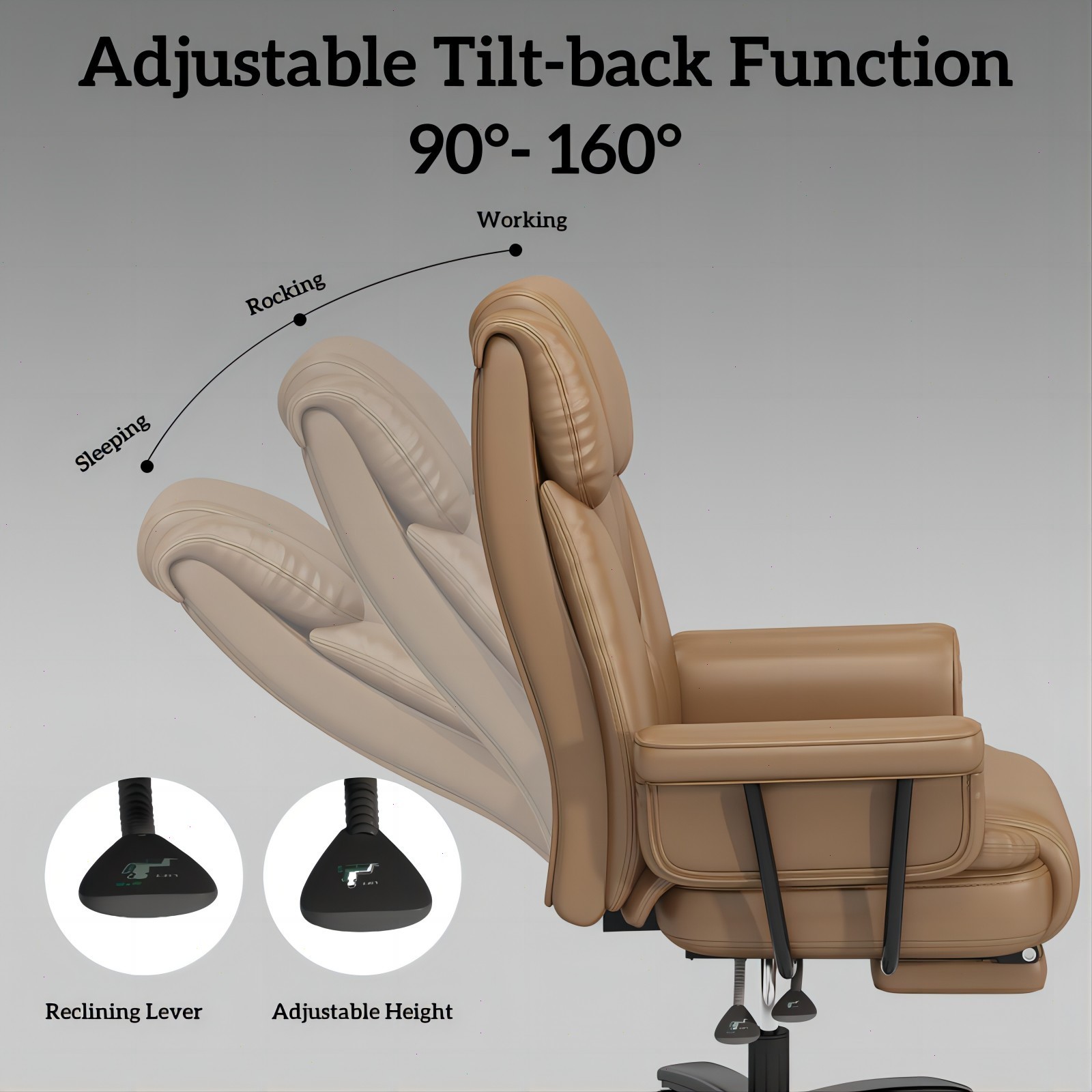Big and Tall Office Chair Reclin with Footrest High Back Desk Chair 400LBS Brown