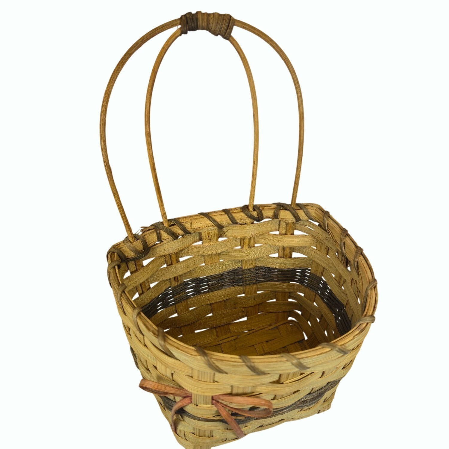 Handcrafted Woven Bow Basket Double Arch Handle Natural Rustic Storage decor