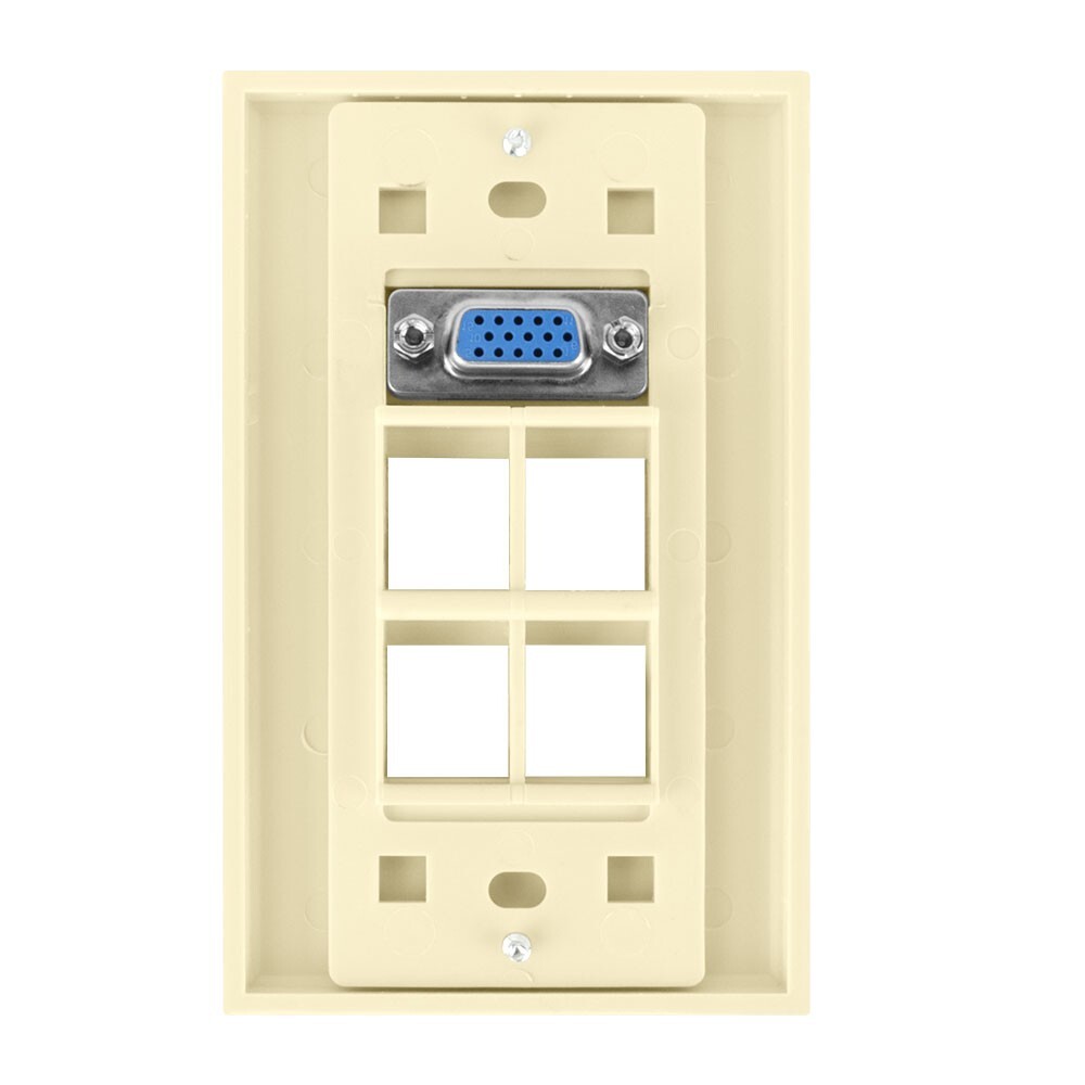 Construct Pro VGA Keystone Wall Plate (4 Ports, Ivory)