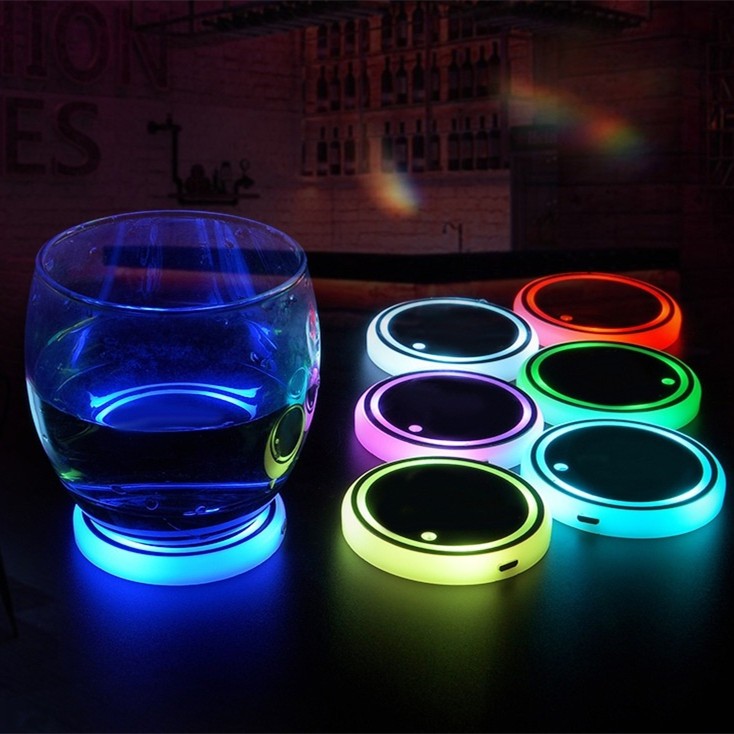 Colorful Cup Holder LED Light-up Coaster Solar & USB Charging Non-slip Coaster A